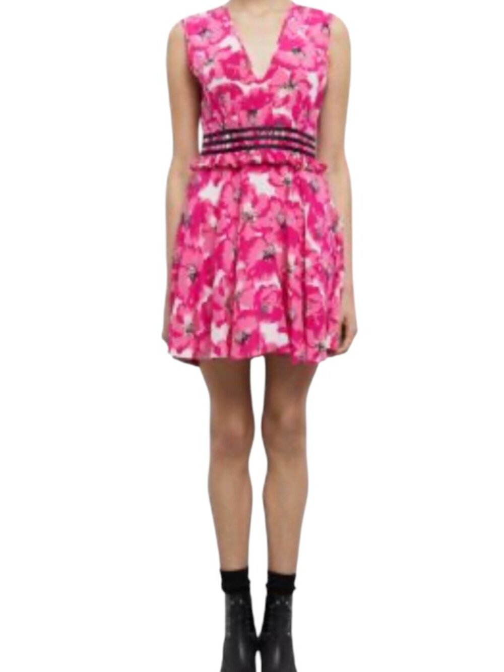 The Kooples Silk Chiffon Dress Fit Flare Floral Tropical Pink 1 US S NWT
